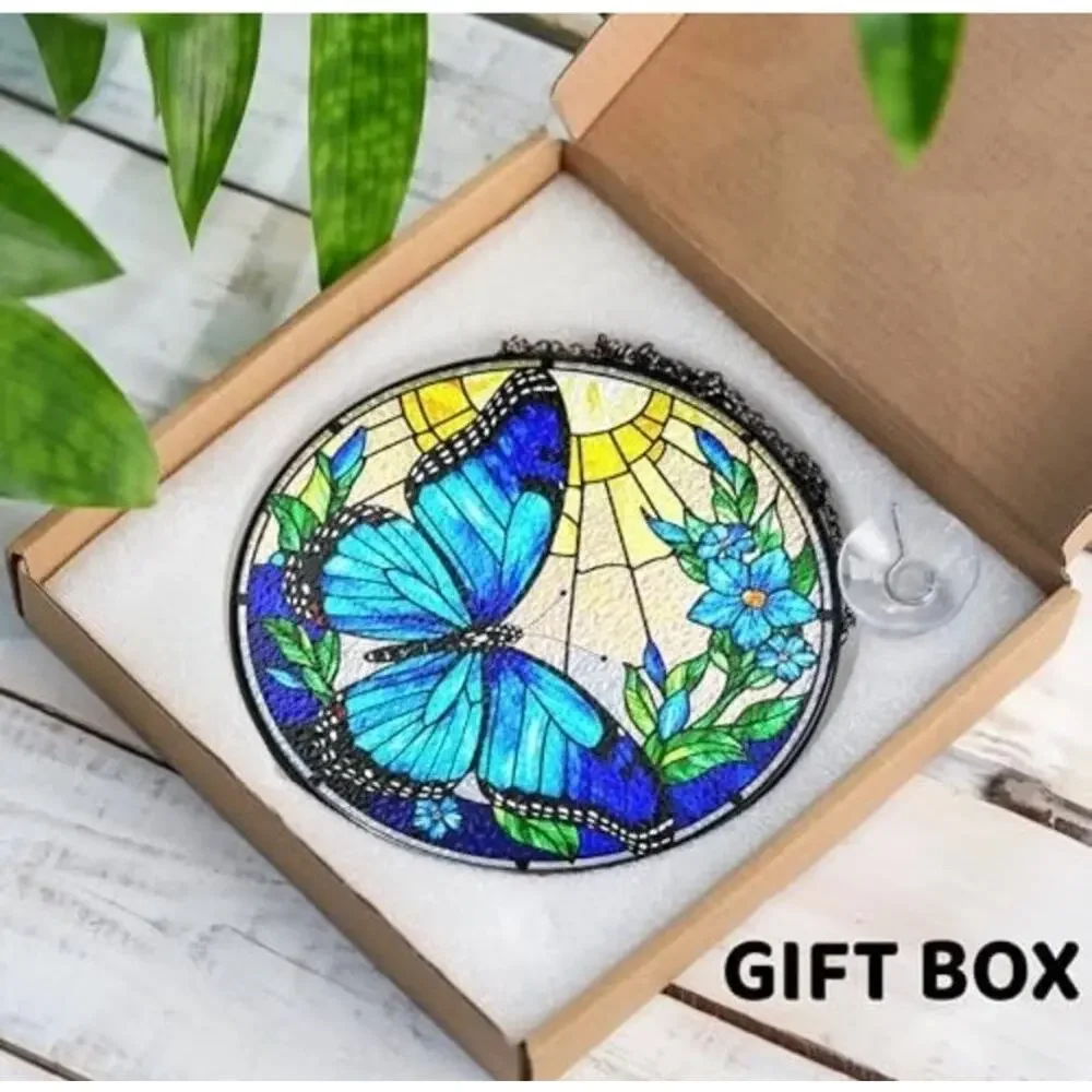 Butterfly Stained Glass Suncatcher, Window Suncatcher Hanging 7.8